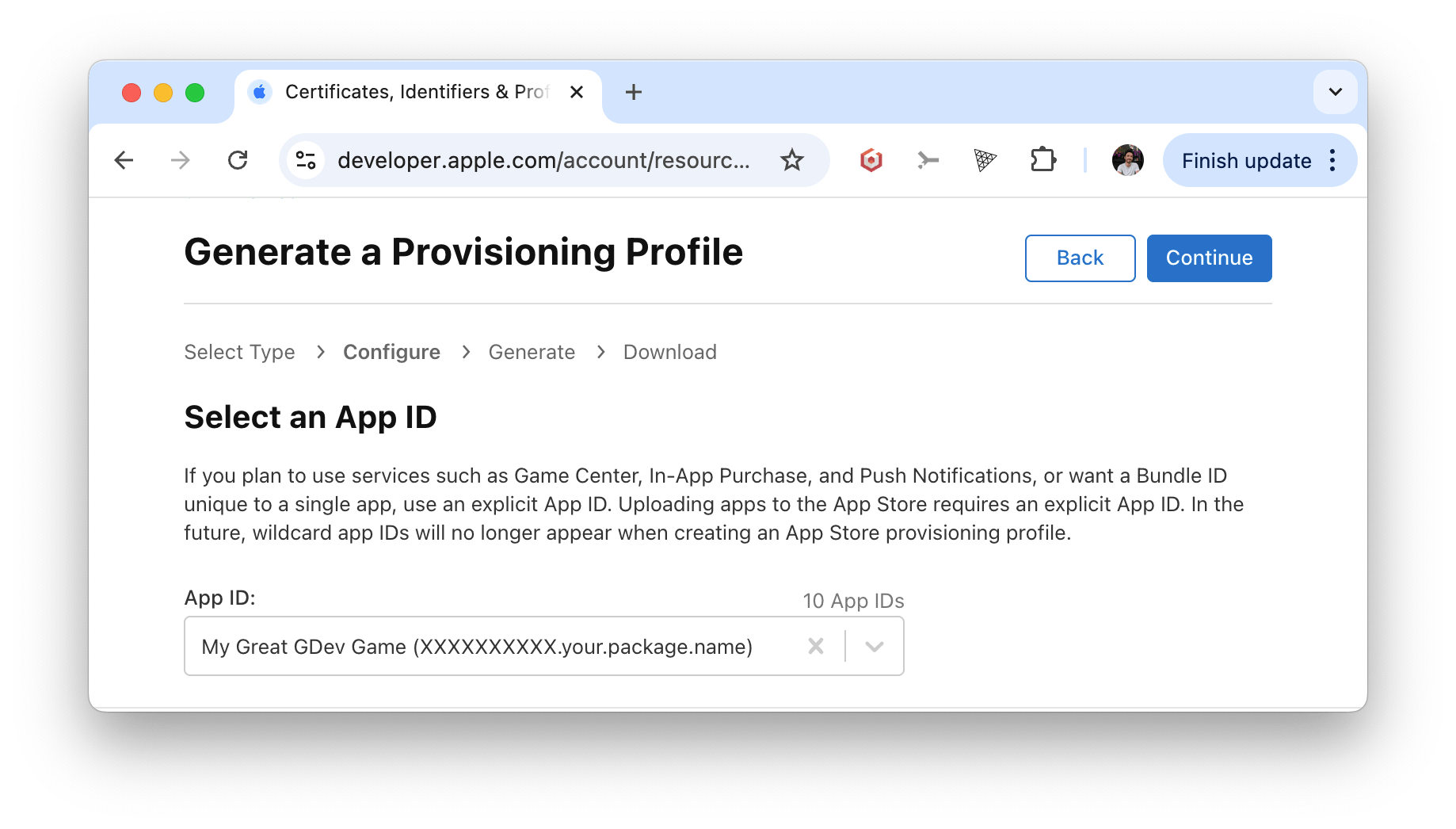 Choose app id